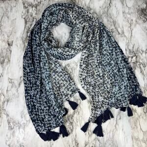 J.Jill Pure Jill Blue Knit Ombré Scarf Tassel Shawl Wrap Cotton Blend Rectangle